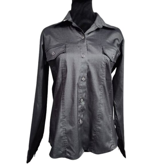 Numero Uno Shimmer Grey Buttoned Down Long Sleeve Blouse Women's Large - Picture 6 of 9